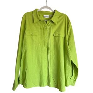 Women's Studio Works 3X Lime Green Linen Cotton Button Down Textured Detail Brat